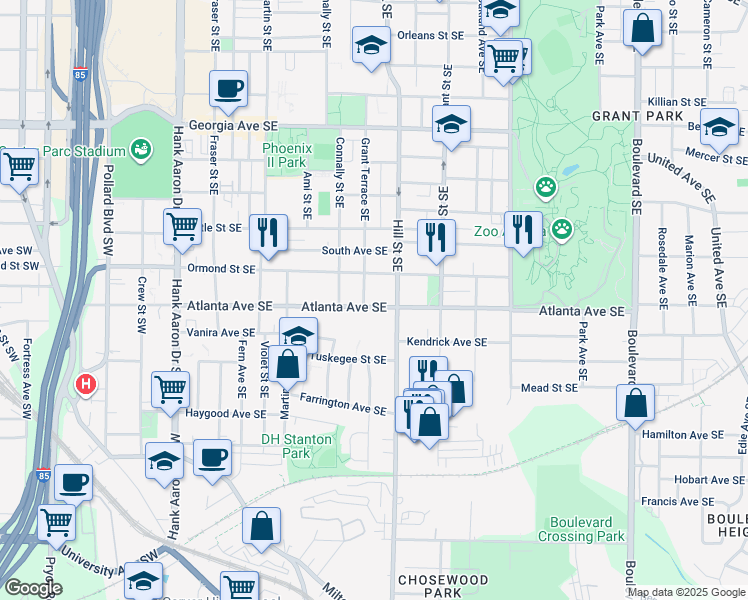 map of restaurants, bars, coffee shops, grocery stores, and more near 256 Atlanta Avenue Southeast in Atlanta