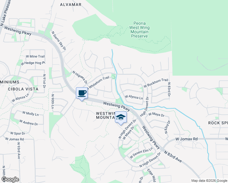 map of restaurants, bars, coffee shops, grocery stores, and more near 27191 North 86th Avenue in Peoria