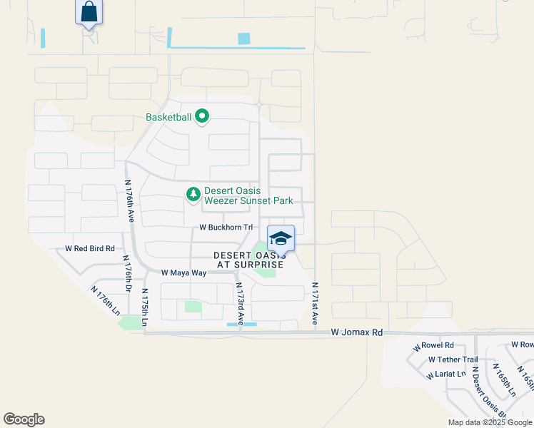 map of restaurants, bars, coffee shops, grocery stores, and more near 17338 West Molly Lane in Surprise