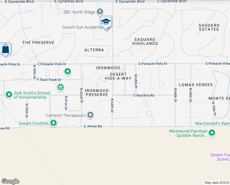 map of restaurants, bars, coffee shops, grocery stores, and more near 27003 North 64th Street in Scottsdale
