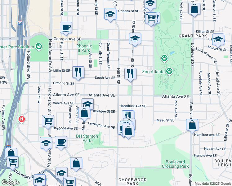 map of restaurants, bars, coffee shops, grocery stores, and more near in Atlanta