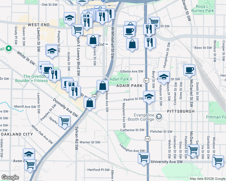 map of restaurants, bars, coffee shops, grocery stores, and more near 765 Bonnie Brae Avenue Southwest in Atlanta