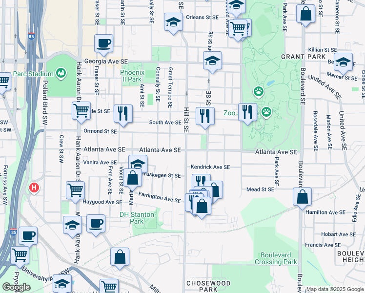 map of restaurants, bars, coffee shops, grocery stores, and more near 256 Atlanta Avenue Southeast in Atlanta