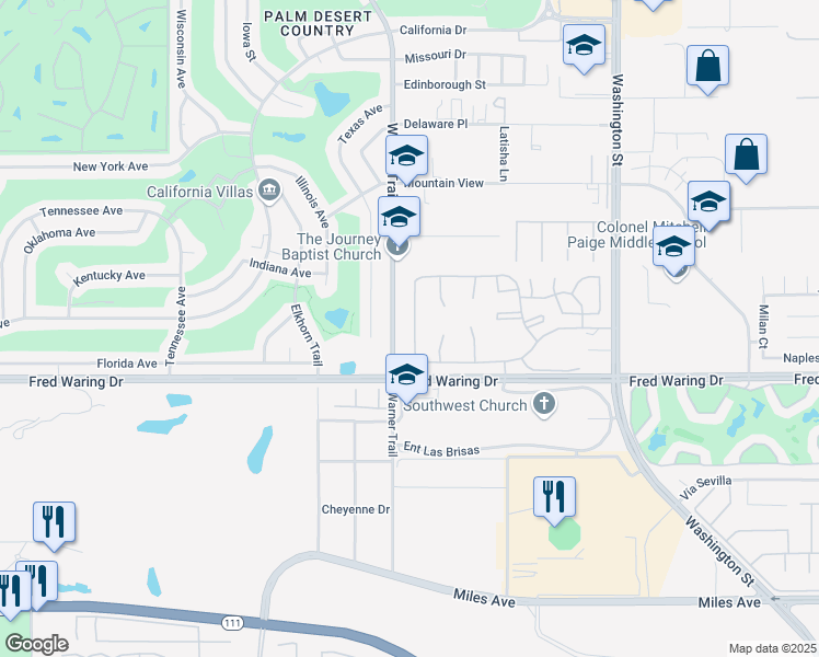 map of restaurants, bars, coffee shops, grocery stores, and more near 43791 Cll Las Brisas North in Palm Desert