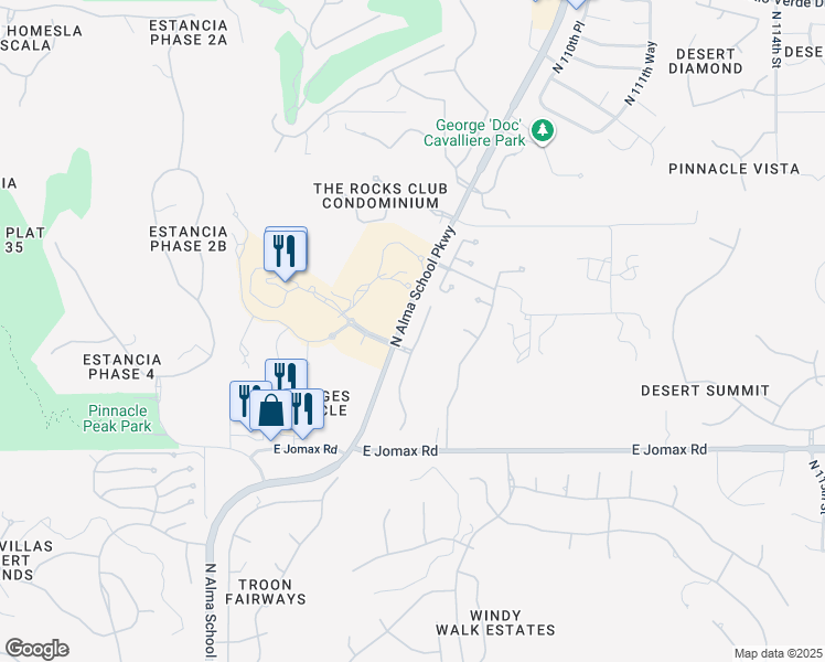 map of restaurants, bars, coffee shops, grocery stores, and more near 27000 North Alma School Parkway in Scottsdale