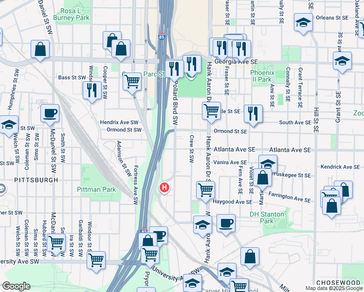 map of restaurants, bars, coffee shops, grocery stores, and more near 73 Atlanta Avenue Southwest in Atlanta