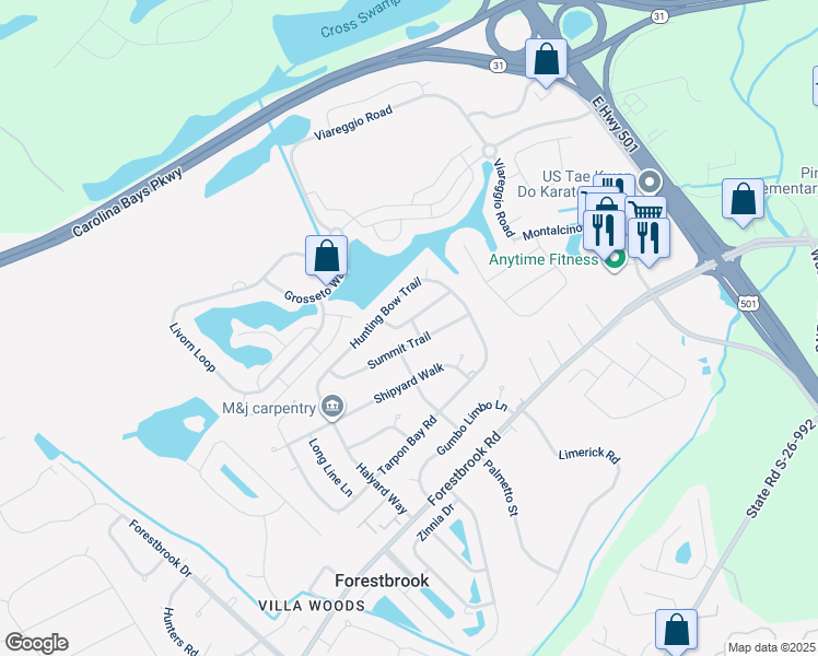 map of restaurants, bars, coffee shops, grocery stores, and more near 4330 Cross Cut Trail in Myrtle Beach