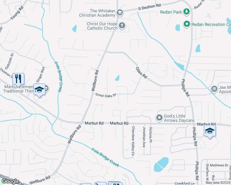 map of restaurants, bars, coffee shops, grocery stores, and more near 6038 Great Oaks Drive in Lithonia