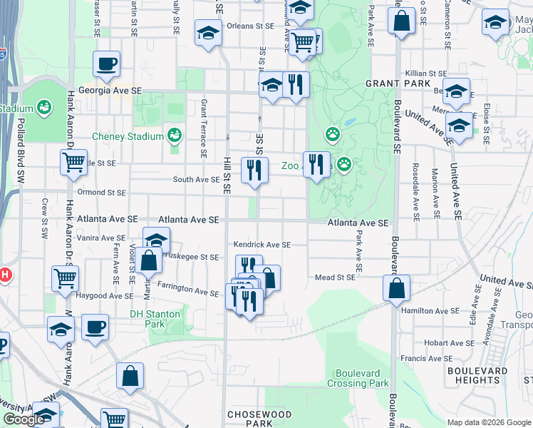 map of restaurants, bars, coffee shops, grocery stores, and more near 352 Atlanta Avenue Southeast in Atlanta