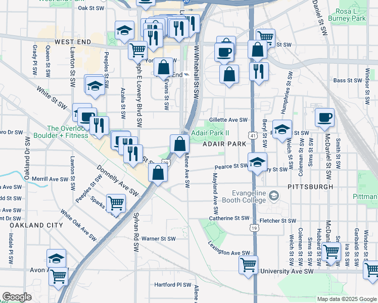 map of restaurants, bars, coffee shops, grocery stores, and more near 898 Allene Avenue Southwest in Atlanta