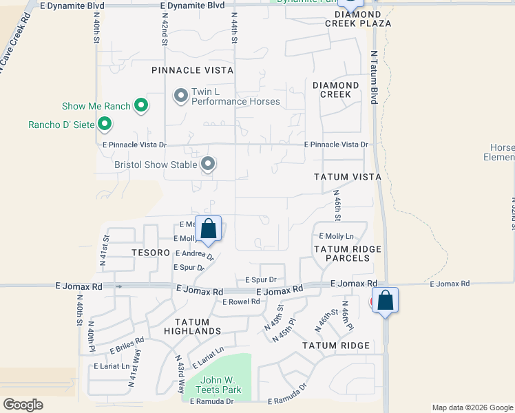 map of restaurants, bars, coffee shops, grocery stores, and more near 27025 N 44th St in Cave Creek