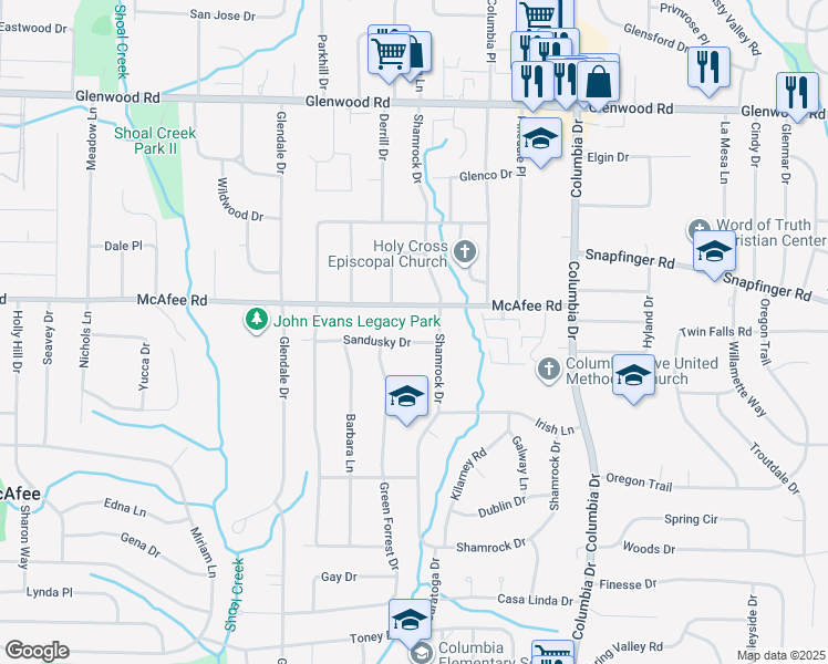 map of restaurants, bars, coffee shops, grocery stores, and more near 3220 Sandusky Drive in Decatur