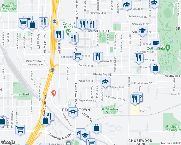 map of restaurants, bars, coffee shops, grocery stores, and more near 78 Atlanta Avenue Southeast in Atlanta