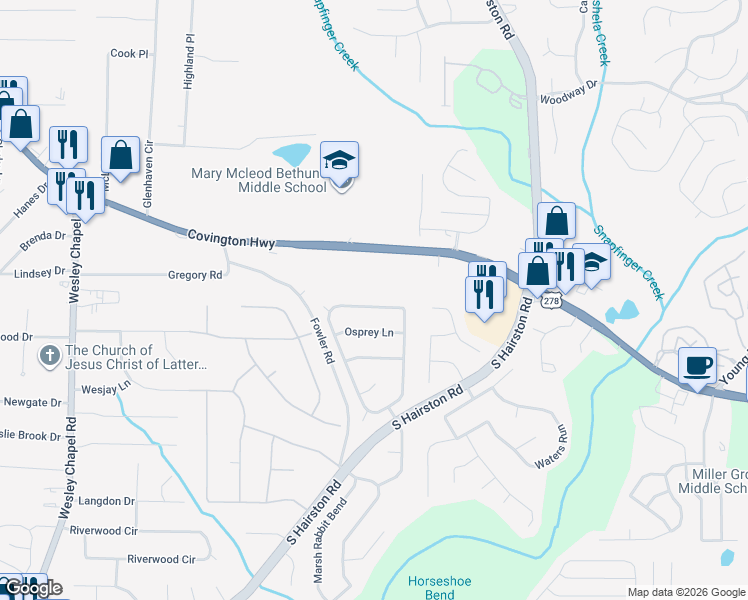 map of restaurants, bars, coffee shops, grocery stores, and more near 2223 Eagles Nest Circle in Decatur