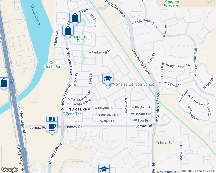 map of restaurants, bars, coffee shops, grocery stores, and more near 2200 West Maya Way in Phoenix