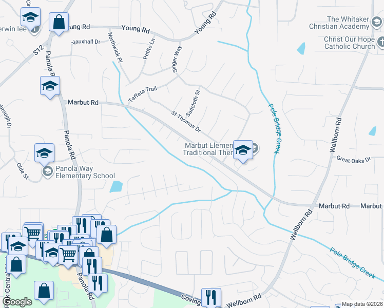 map of restaurants, bars, coffee shops, grocery stores, and more near 5645 Wellborn Oaks Court in Lithonia