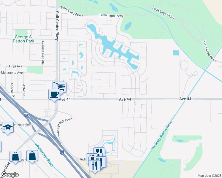 map of restaurants, bars, coffee shops, grocery stores, and more near 84451 Corvo Lane in Indio