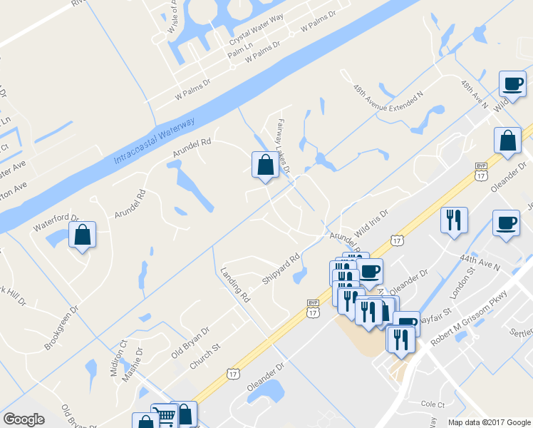 map of restaurants, bars, coffee shops, grocery stores, and more near 3773 Bentley Court in Myrtle Beach