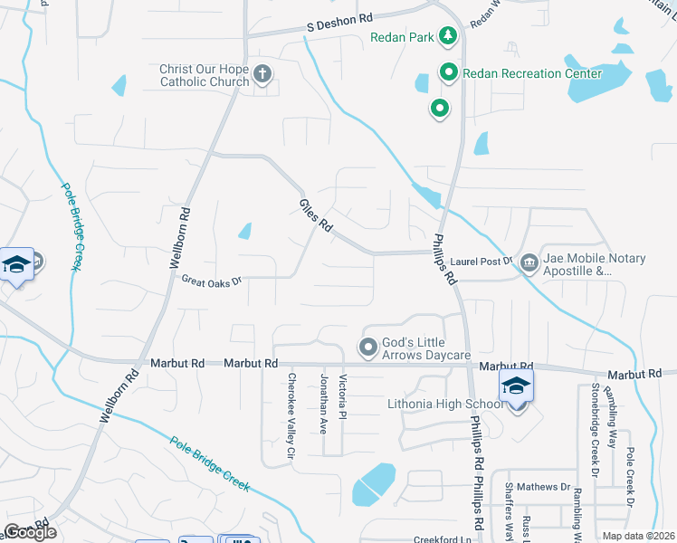 map of restaurants, bars, coffee shops, grocery stores, and more near 6149 Kenton Oaks Court in Lithonia