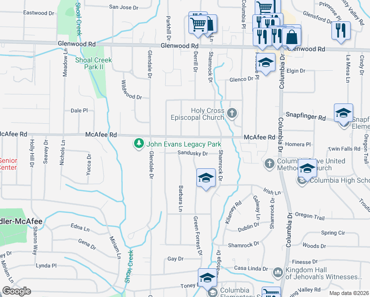 map of restaurants, bars, coffee shops, grocery stores, and more near 3150 Sandusky Drive in Decatur