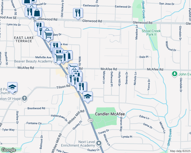 map of restaurants, bars, coffee shops, grocery stores, and more near 2052 Nettie Court in Decatur