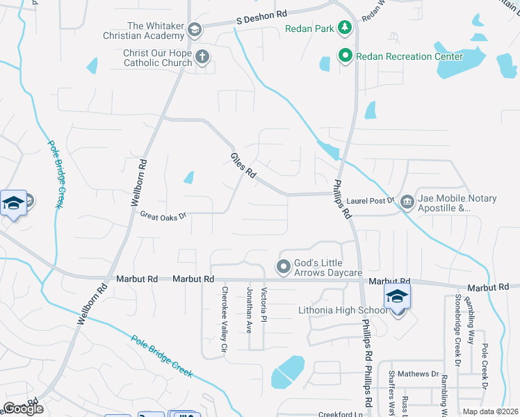 map of restaurants, bars, coffee shops, grocery stores, and more near 6149 Kenton Oaks Court in Lithonia