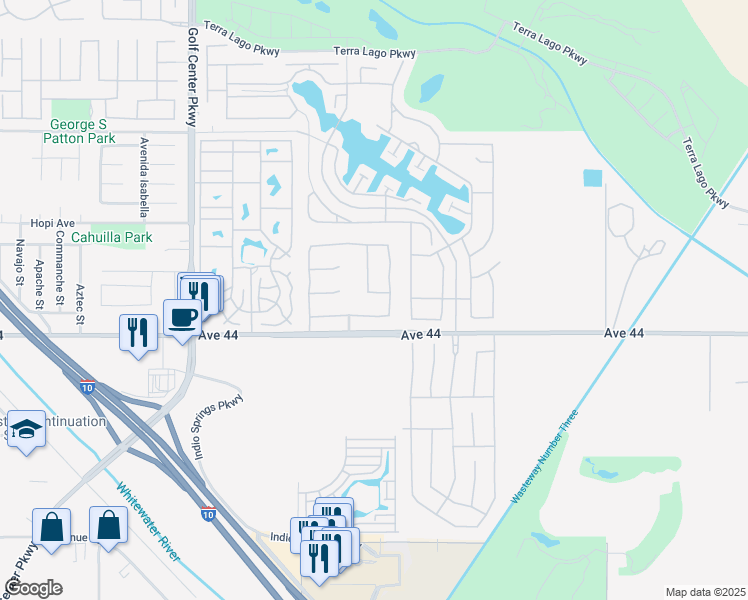 map of restaurants, bars, coffee shops, grocery stores, and more near 84451 Corvo Lane in Indio