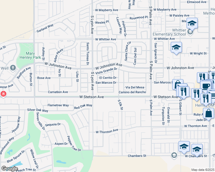 map of restaurants, bars, coffee shops, grocery stores, and more near 1492 Santa Susana Drive in Hemet
