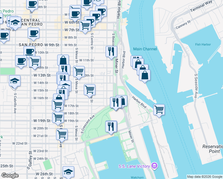 map of restaurants, bars, coffee shops, grocery stores, and more near 1435 South Beacon Street in Los Angeles