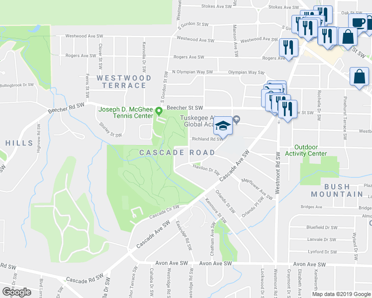 map of restaurants, bars, coffee shops, grocery stores, and more near 899 Rosemary Avenue Southwest in Atlanta
