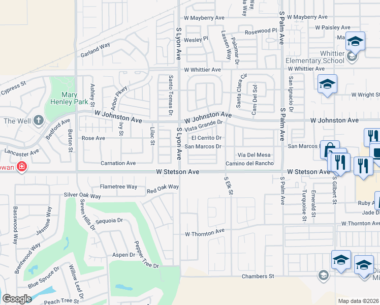 map of restaurants, bars, coffee shops, grocery stores, and more near 1670 Santa Susana Drive in Hemet