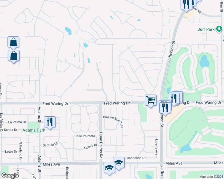 map of restaurants, bars, coffee shops, grocery stores, and more near 43761 Port Maria Road in Bermuda Dunes