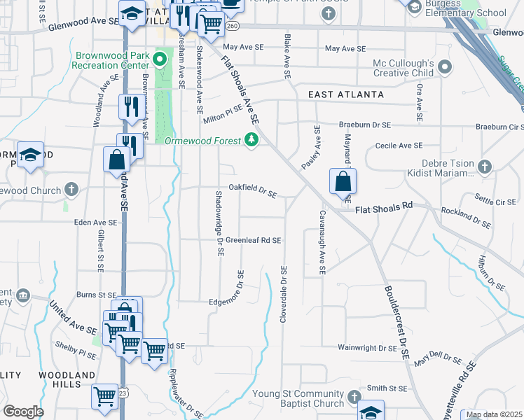 map of restaurants, bars, coffee shops, grocery stores, and more near 1206 Crestwood Drive Southeast in Atlanta