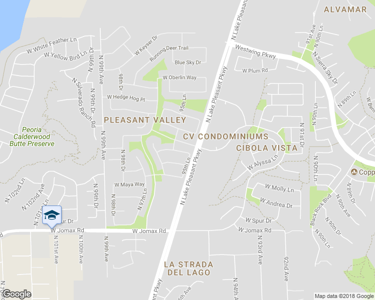 map of restaurants, bars, coffee shops, grocery stores, and more near 9582 West Quail Track Drive in Peoria