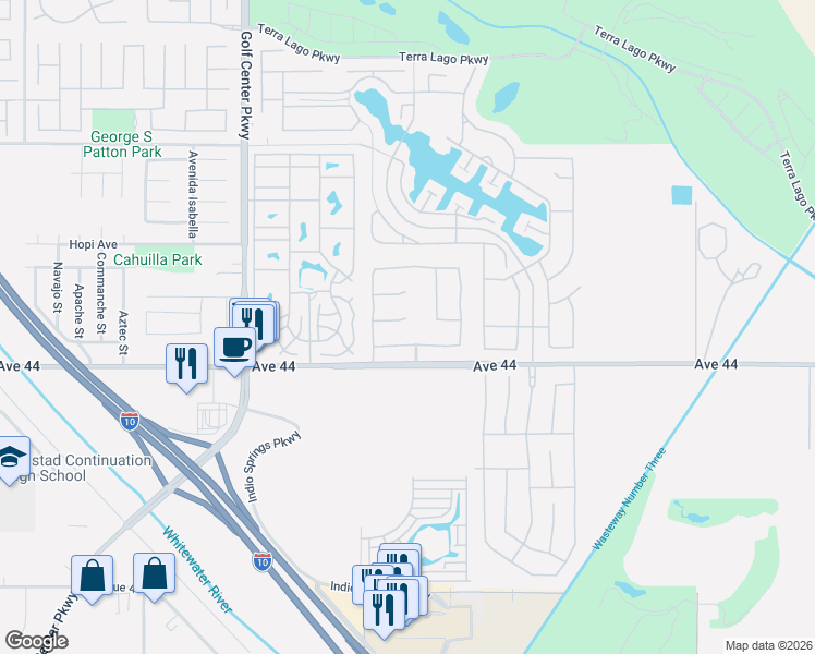 map of restaurants, bars, coffee shops, grocery stores, and more near 84372 Volare Avenue in Indio