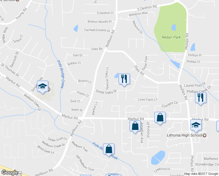 map of restaurants, bars, coffee shops, grocery stores, and more near 2000 Spencer Oaks Lane in Lithonia