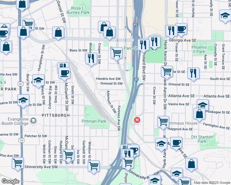 map of restaurants, bars, coffee shops, grocery stores, and more near 208 Doane Street Southwest in Atlanta
