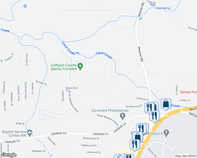 map of restaurants, bars, coffee shops, grocery stores, and more near 817 Willow Point in Anniston