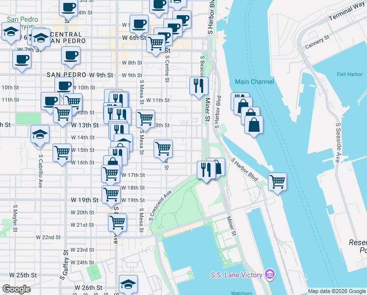 map of restaurants, bars, coffee shops, grocery stores, and more near 251 West 15th Street in Los Angeles