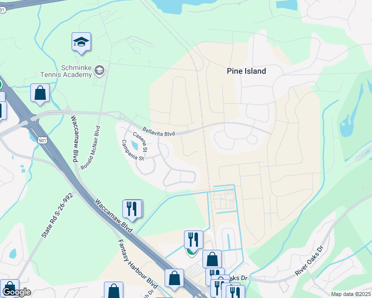 map of restaurants, bars, coffee shops, grocery stores, and more near 860 San Marco Court in Myrtle Beach