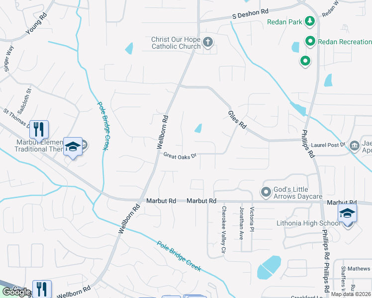 map of restaurants, bars, coffee shops, grocery stores, and more near 2000 Spencer Oaks Lane in Lithonia