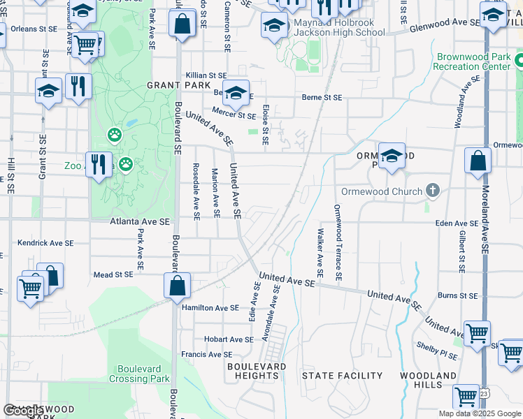 map of restaurants, bars, coffee shops, grocery stores, and more near 732 Province Place Southeast in Atlanta