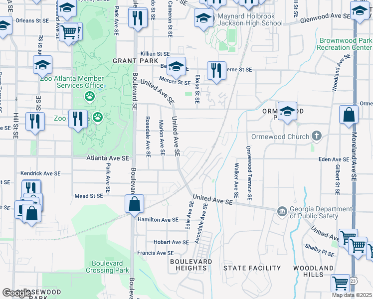 map of restaurants, bars, coffee shops, grocery stores, and more near 718 Province Place Southeast in Atlanta