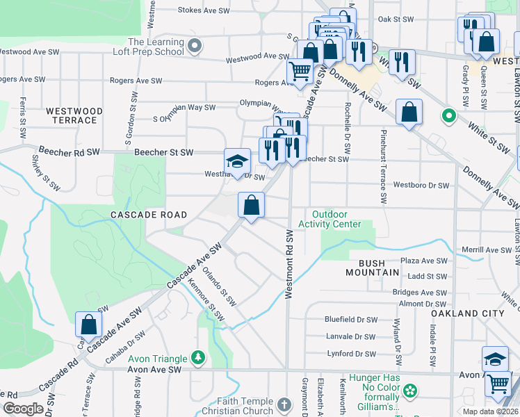 map of restaurants, bars, coffee shops, grocery stores, and more near 1575 Montreat Avenue Southwest in Atlanta