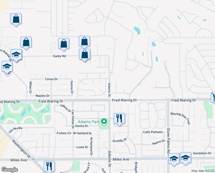 map of restaurants, bars, coffee shops, grocery stores, and more near 43720 Skyward Way in La Quinta