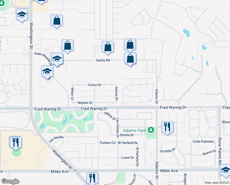 map of restaurants, bars, coffee shops, grocery stores, and more near 78732 Siena Court in La Quinta