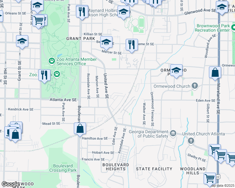 map of restaurants, bars, coffee shops, grocery stores, and more near 732 Province Place Southeast in Atlanta