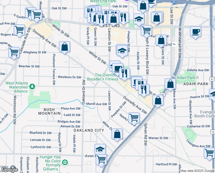 map of restaurants, bars, coffee shops, grocery stores, and more near 1092 Donnelly Avenue Southwest in Atlanta