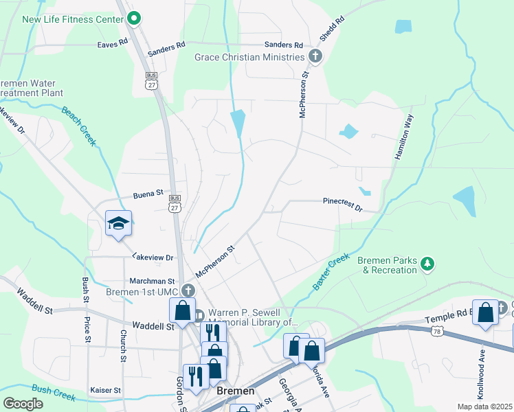 map of restaurants, bars, coffee shops, grocery stores, and more near 532 McPherson Street in Bremen