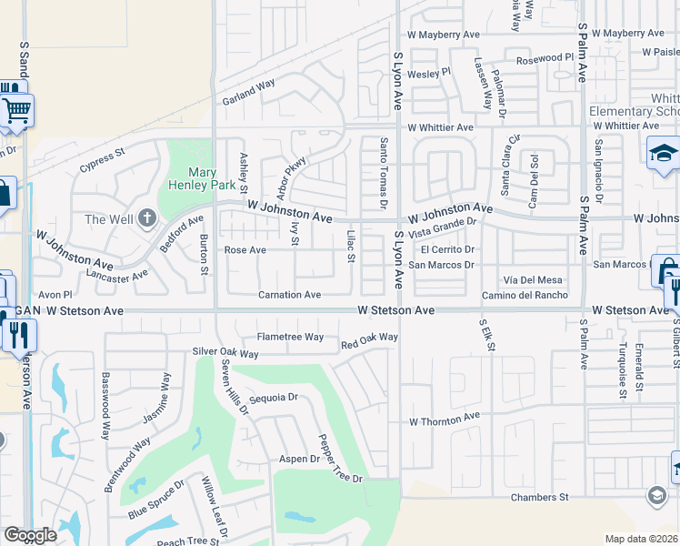 map of restaurants, bars, coffee shops, grocery stores, and more near 1064 Dahlia Court South in Hemet